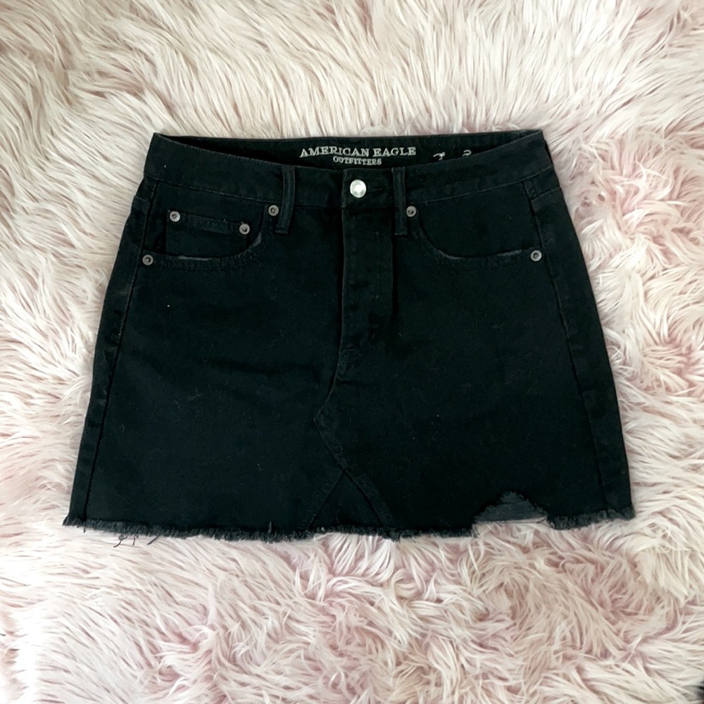 American Eagle black distressed denim skirt